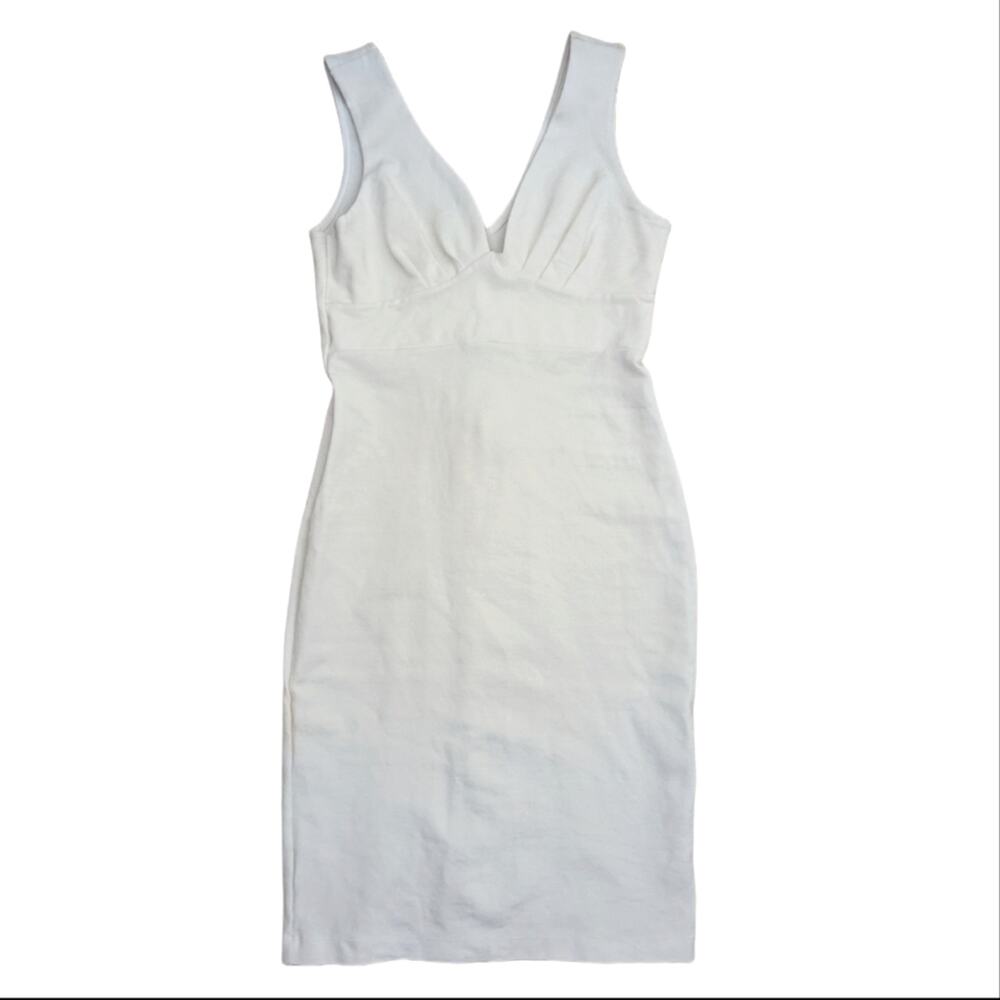 Vijo Couture Plunge V Neck Bodycon White Knee Length Party Event Dress